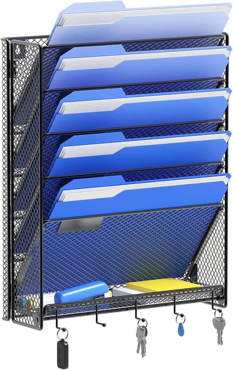 OUTWOLF Hanging Wall File Organizer with Hooks, 6 Tier Vertical Wall Mount File Holder, Paper Document Mail Organizer for Office - Image 1